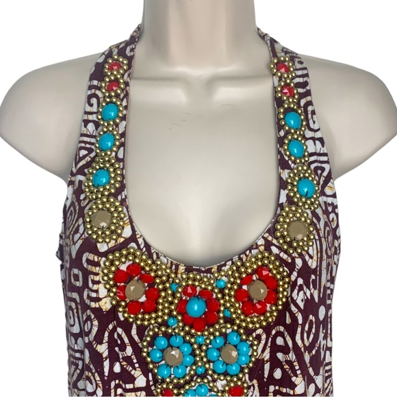 Boston Proper Embellished Islander Bohemian Racerback tank w shelf bra sz S - Picture 3 of 9